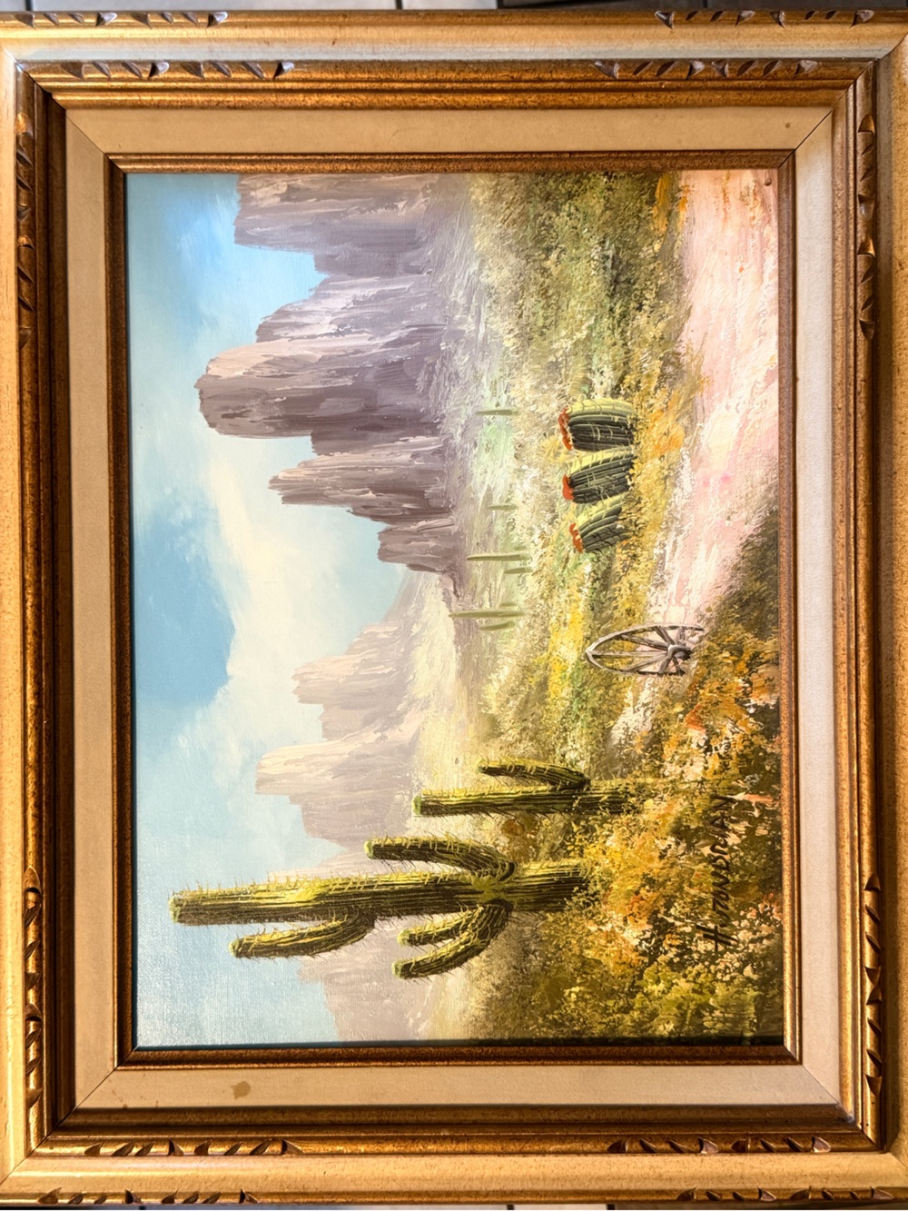 Hand-Painted Desert Landscape Canvas in Cream and Green